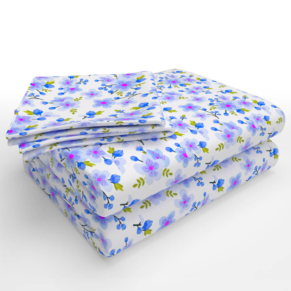 best purple and blue delicate floral cotton folded double bed bedsheets